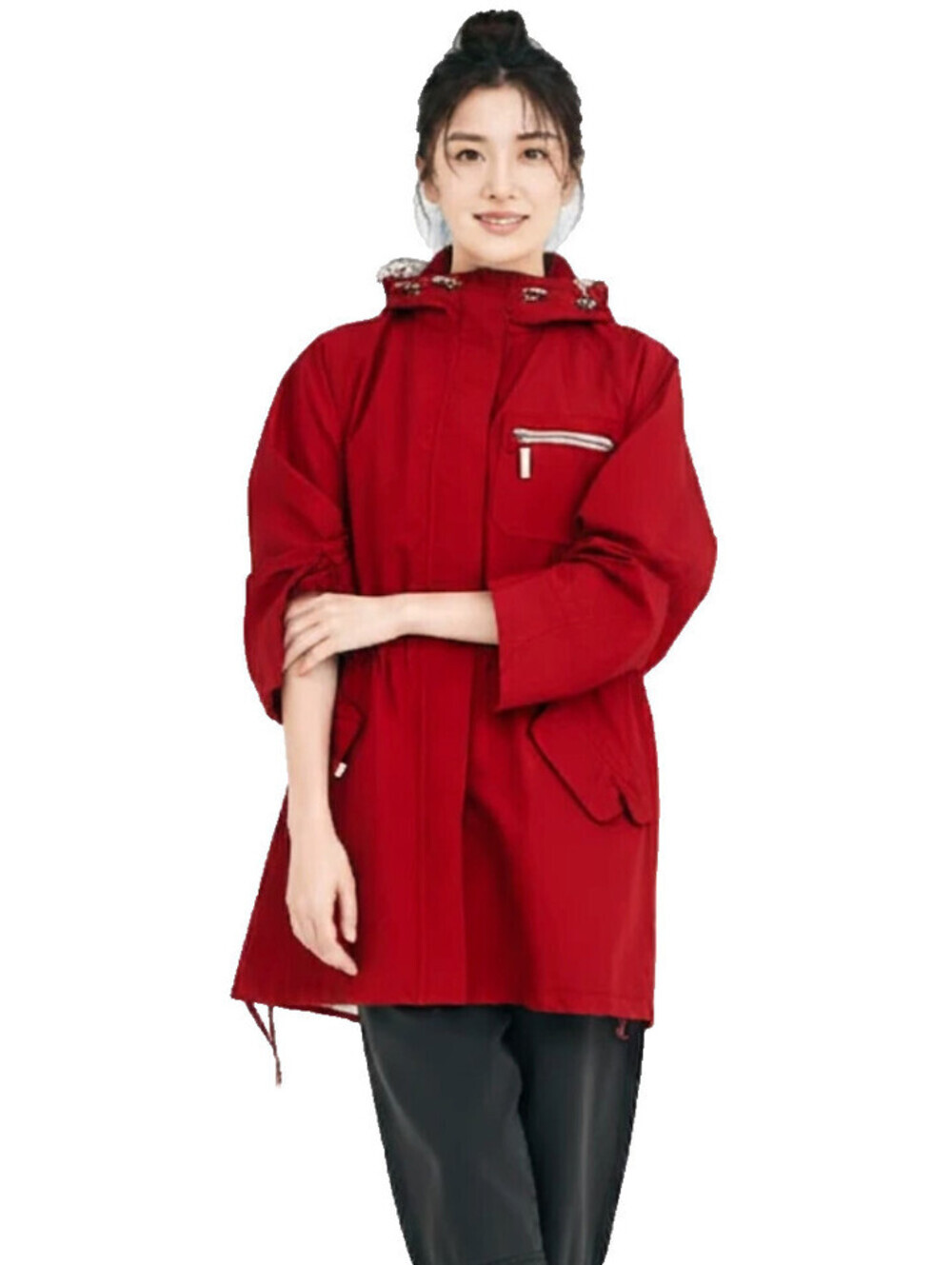 Eddie Bauer L Women's Lightweight Hooded Red Rain Full Zip Jacket Coat